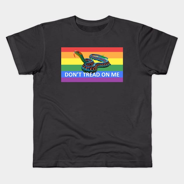 Gay Pride LGBTQ Rainbow Snake Don't Tread on Me white letters Kids T-Shirt by Battlefoxx Living Earth